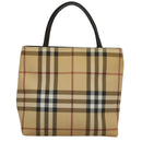 BURBERRY Nova Check Hand Bag PVC Leather Beige Auth 107544-2