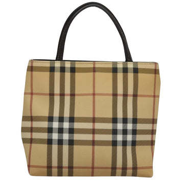 BURBERRY Nova Check Hand Bag PVC Leather Beige Auth 107544 - 0