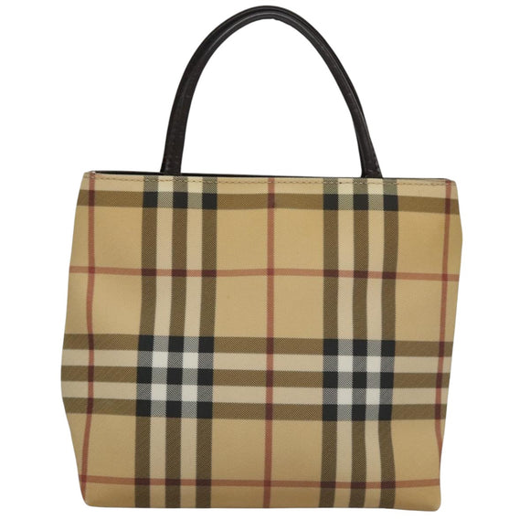BURBERRY Nova Check Hand Bag PVC Leather Beige Auth 107544