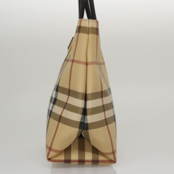 BURBERRY Nova Check Hand Bag PVC Leather Beige Auth 107544