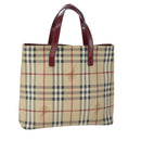 BURBERRY Nova Check Hand Bag PVC Leather Beige Auth 107545-1