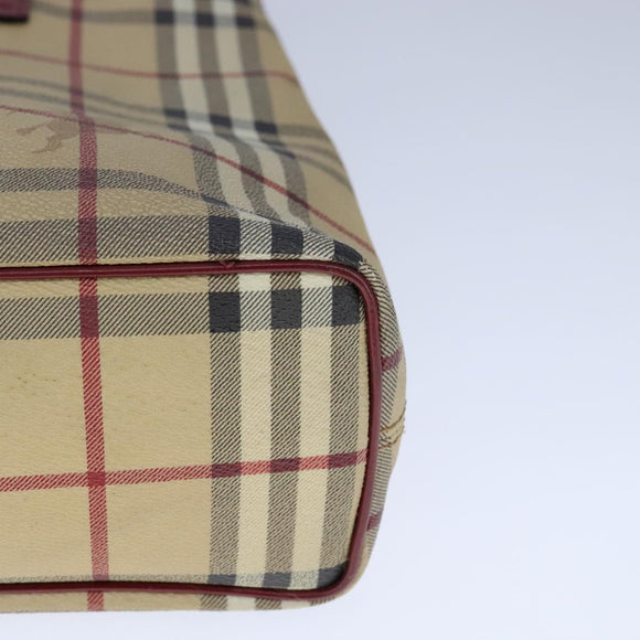 BURBERRY Nova Check Hand Bag PVC Leather Beige Auth 107545