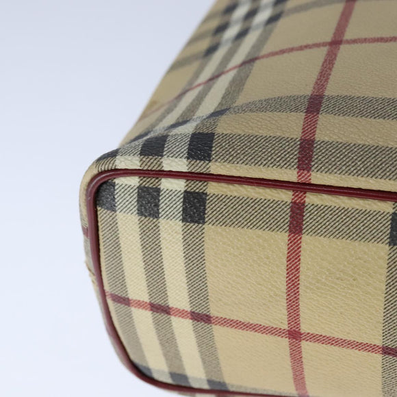 BURBERRY Nova Check Hand Bag PVC Leather Beige Auth 107545