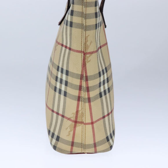 BURBERRY Nova Check Hand Bag PVC Leather Beige Auth 107545