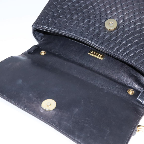 BALLY Chain Hand Bag Leather Black Auth 107570