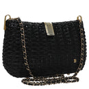 BALLY Chain Shoulder Bag Straw Black Gold Auth 107600-1