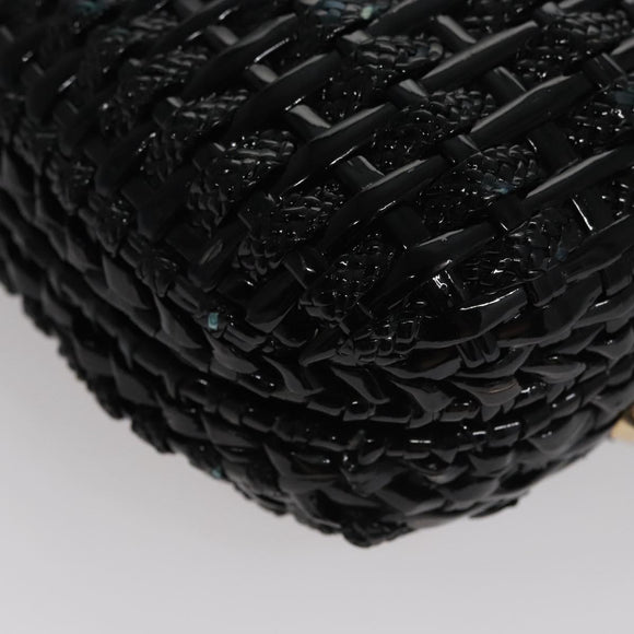 BALLY Chain Shoulder Bag Straw Black Gold Auth 107600