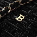 BALLY Chain Shoulder Bag Straw Black Gold Auth 107600-17