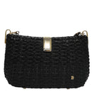 BALLY Chain Shoulder Bag Straw Black Gold Auth 107600-13