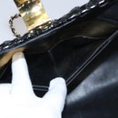 BALLY Chain Shoulder Bag Straw Black Gold Auth 107600-21