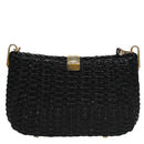 BALLY Chain Shoulder Bag Straw Black Gold Auth 107600-2