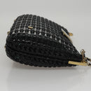BALLY Chain Shoulder Bag Straw Black Gold Auth 107600-3