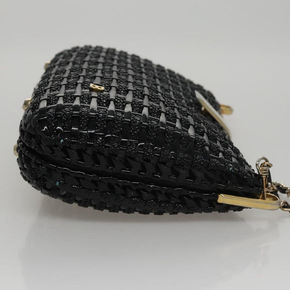 BALLY Chain Shoulder Bag Straw Black Gold Auth 107600