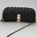 BALLY Chain Shoulder Bag Straw Black Gold Auth 107600-6