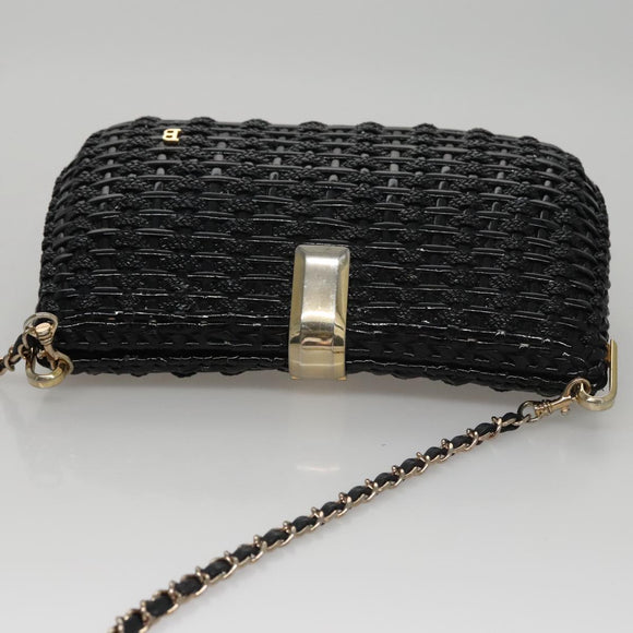 BALLY Chain Shoulder Bag Straw Black Gold Auth 107600