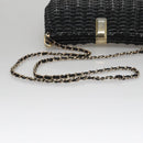 BALLY Chain Shoulder Bag Straw Black Gold Auth 107600-7