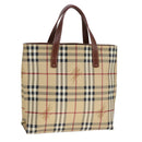 BURBERRY Nova Check Tote Bag PVC Leather Beige Auth 107618-1