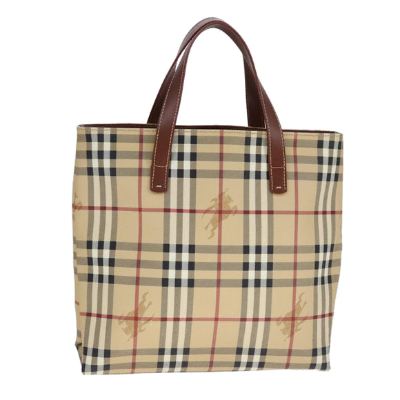 BURBERRY Nova Check Tote Bag PVC Leather Beige Auth 107618