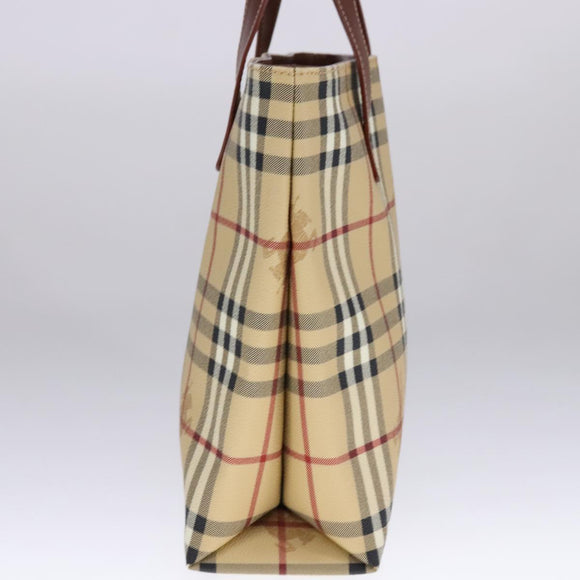 BURBERRY Nova Check Tote Bag PVC Leather Beige Auth 107618