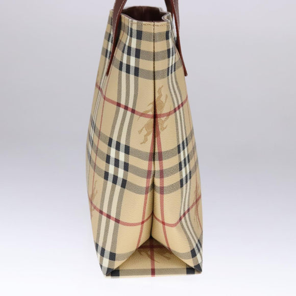 BURBERRY Nova Check Tote Bag PVC Leather Beige Auth 107618