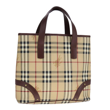 BURBERRY Nova Check Tote Bag PVC Leather Beige Auth 107619