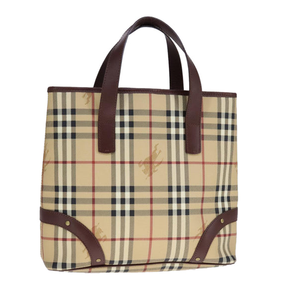 BURBERRY Nova Check Tote Bag PVC Leather Beige Auth 107619