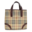 BURBERRY Nova Check Tote Bag PVC Leather Beige Auth 107619-13