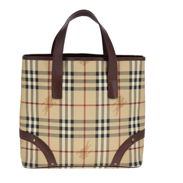 BURBERRY Nova Check Tote Bag PVC Leather Beige Auth 107619 - 0