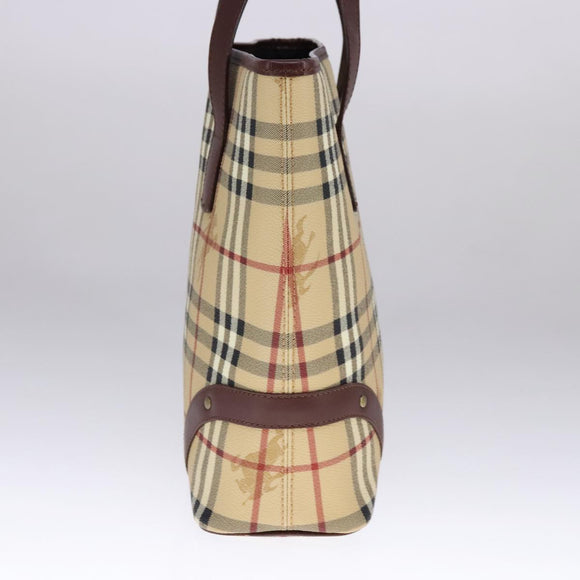BURBERRY Nova Check Tote Bag PVC Leather Beige Auth 107619