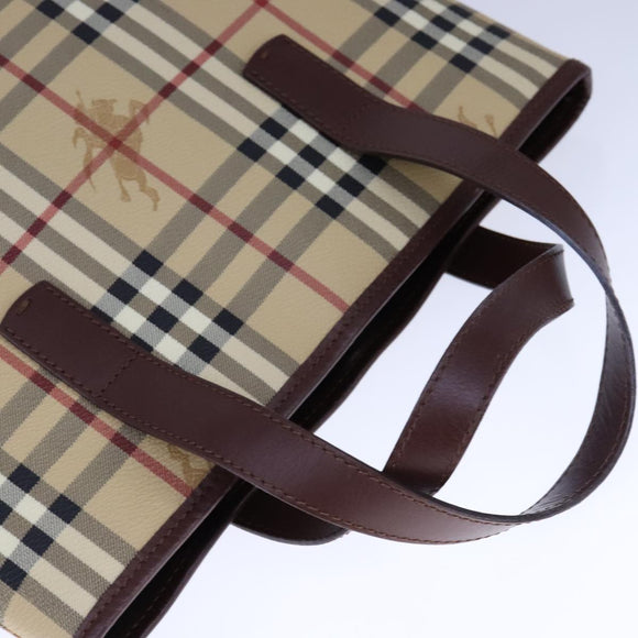 BURBERRY Nova Check Tote Bag PVC Leather Beige Auth 107619