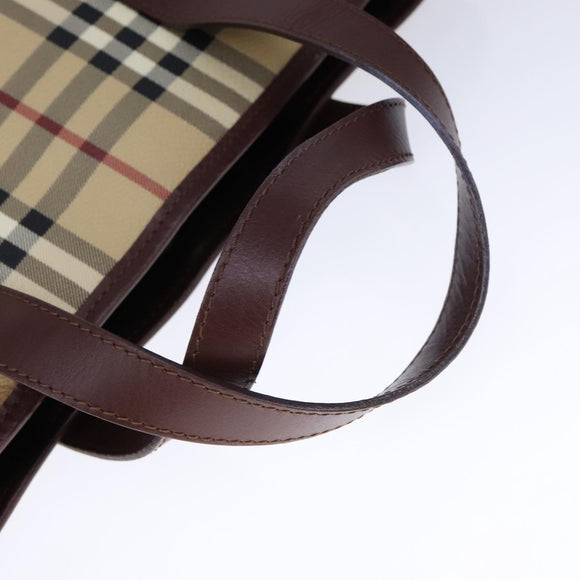 BURBERRY Nova Check Tote Bag PVC Leather Beige Auth 107619