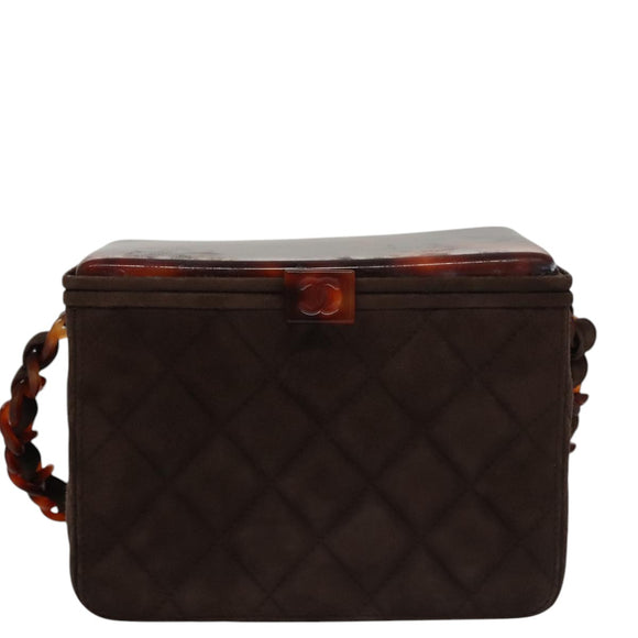 CHANEL Matelasse Hand Bag Suede Brown CC Auth 107629