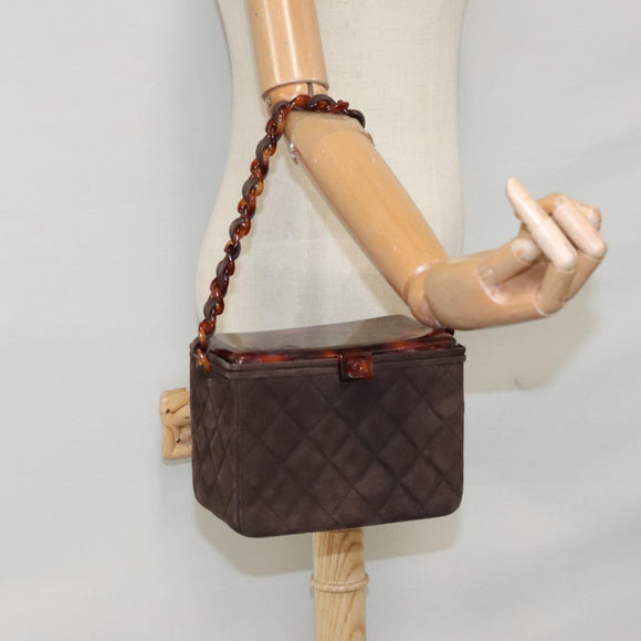 CHANEL Matelasse Hand Bag Suede Brown CC Auth 107629