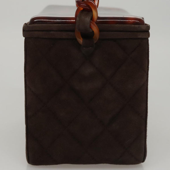 CHANEL Matelasse Hand Bag Suede Brown CC Auth 107629