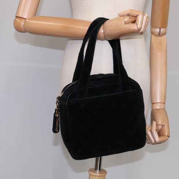 CHANEL Matelasse Hand Bag Suede Black CC Auth 107630