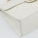 CHANEL Matelasse Chain Shoulder Bag Leather White Gold CC Auth 107700-16
