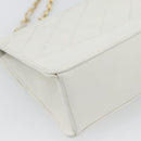 CHANEL Matelasse Chain Shoulder Bag Leather White Gold CC Auth 107700-18