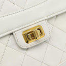 CHANEL Matelasse Chain Shoulder Bag Leather White Gold CC Auth 107700-19
