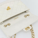 CHANEL Matelasse Chain Shoulder Bag Leather White Gold CC Auth 107700-20