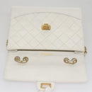 CHANEL Matelasse Chain Shoulder Bag Leather White Gold CC Auth 107700-20