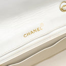 CHANEL Matelasse Chain Shoulder Bag Leather White Gold CC Auth 107700-21