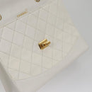CHANEL Matelasse Chain Shoulder Bag Leather White Gold CC Auth 107700-22