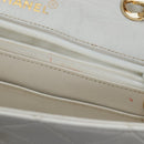 CHANEL Matelasse Chain Shoulder Bag Leather White Gold CC Auth 107700-30