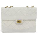 CHANEL Matelasse Chain Shoulder Bag Leather White Gold CC Auth 107700-13
