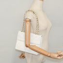CHANEL Matelasse Chain Shoulder Bag Leather White Gold CC Auth 107700-30