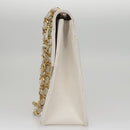 CHANEL Matelasse Chain Shoulder Bag Leather White Gold CC Auth 107700-3