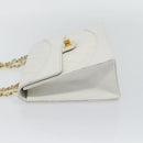 CHANEL Matelasse Chain Shoulder Bag Leather White Gold CC Auth 107700-3