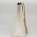 CHANEL Matelasse Chain Shoulder Bag Leather White Gold CC Auth 107700-4