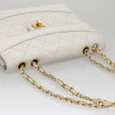 CHANEL Matelasse Chain Shoulder Bag Leather White Gold CC Auth 107700-6