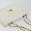 CHANEL Matelasse Chain Shoulder Bag Leather White Gold CC Auth 107700-6